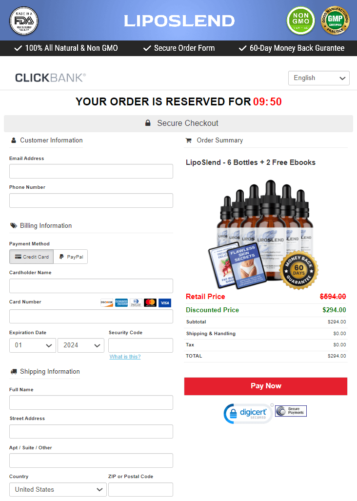 LipoSlend Official Website Secure Order Page